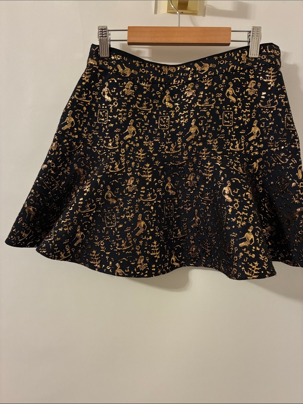 Club Monaco Black Mini Skirt with Gold Metallic Print